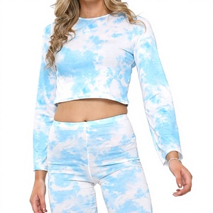 Camisetas cortas de manga larga de alta calidad, nueva moda para mujer, camisetas sólidas para mujer y ropa informal de verano, top corto Tie & Dye. - Product Image 1