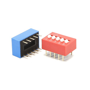 Interrupteur à levier <span class=keywords><strong>Eker</strong></span> DS-05 de couleur rouge à 5 positions SPST avec bornes plaquées or en bronze phosphoreux et terminaison à trou traversant - Product Image 4