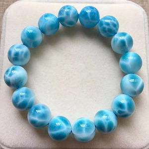 Pulsera Elástica de Larimar Natural Dominicano de Primera Calidad, con Patrón de Ondas Azules, Gema de Larimar, Joyería de Cristal Curativa - Product Image 1