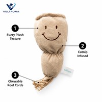 Jouet à mâcher pour chat en forme de racine de lotus, en tissu pelucheux beige crème, avec visage brodé, cordons en forme de racine, infusé à la catnip, 40g