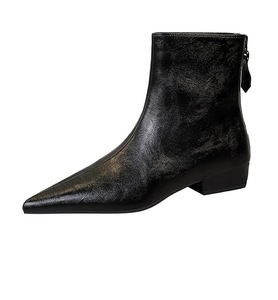 New Style Retro 2026 Pointed Toe Chunky heel 3CM Fashion Zipper Brown Ankle <b>Boots</b> - Product Image 3