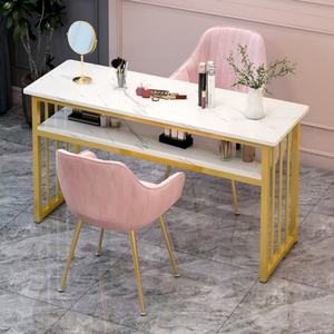 Tables de manucure modernes et luxueuses pour salon de beauté, bureau de bar à ongles en bois massif avec verre pour ateliers - Product Image 1