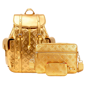 Set di Borse Unisex in Pelle PU Trapuntata con Motivo Dorato in Rilievo, Borsa <span class=keywords><strong>a</strong></span> Tracolla e Zaino con Astuccio per Viaggi e Uso Quotidiano - Product Image 4