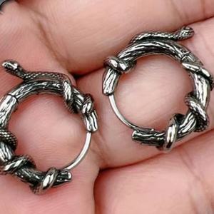 Pendientes de Aro Góticos Punk con Serpiente para Hombre, Joyería de Serpiente Negra, Estilo Rock, Hip Hop, Alternativo, Streetwear, Piercing, Moda - Product Image 2