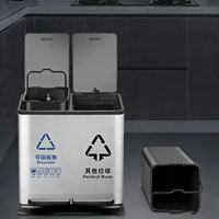 Poubelle à pédale en acier inoxydable avec couvercle, double compartiment, pour bureaux et lieux publics, poubelle à double tri à commande au pied