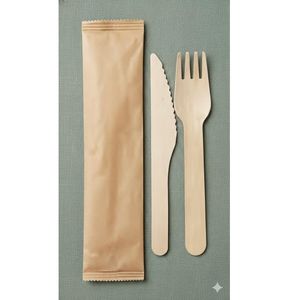 Tenedor y Cuchillo Biodegradables Ecológicos de Madera de Magnolia Conifera Envueltos en Papel Compostable - Product Image 5