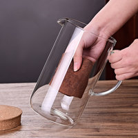Carafe en verre borosilicate résistant à la chaleur avec couvercle en liège naturel, compatible avec les plaques de cuisson, pour café, eau, jus et thé