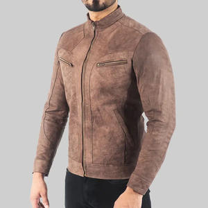 Chaqueta de Motociclista de Cuero Genuino Desgastado Marrón para Hombre Icon Gilani, Estilo Vintage Caf Racer, Cuello Alto, Bolsillos con Cremallera, Corte Ajustado - Product Image 3