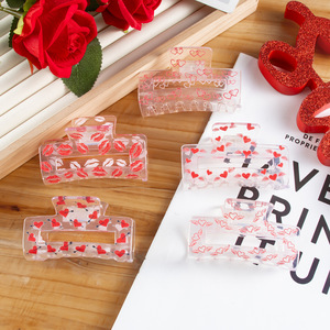 Trái Cây Ngọt Ngào Hình Trái Tim In Hollow Vuông Trong Suốt Tóc Claw <span class=keywords><strong>Clip</strong></span> Cho Cô Gái-Chất Liệu PVC Thời Trang Ngày Valentine - Product Image 3