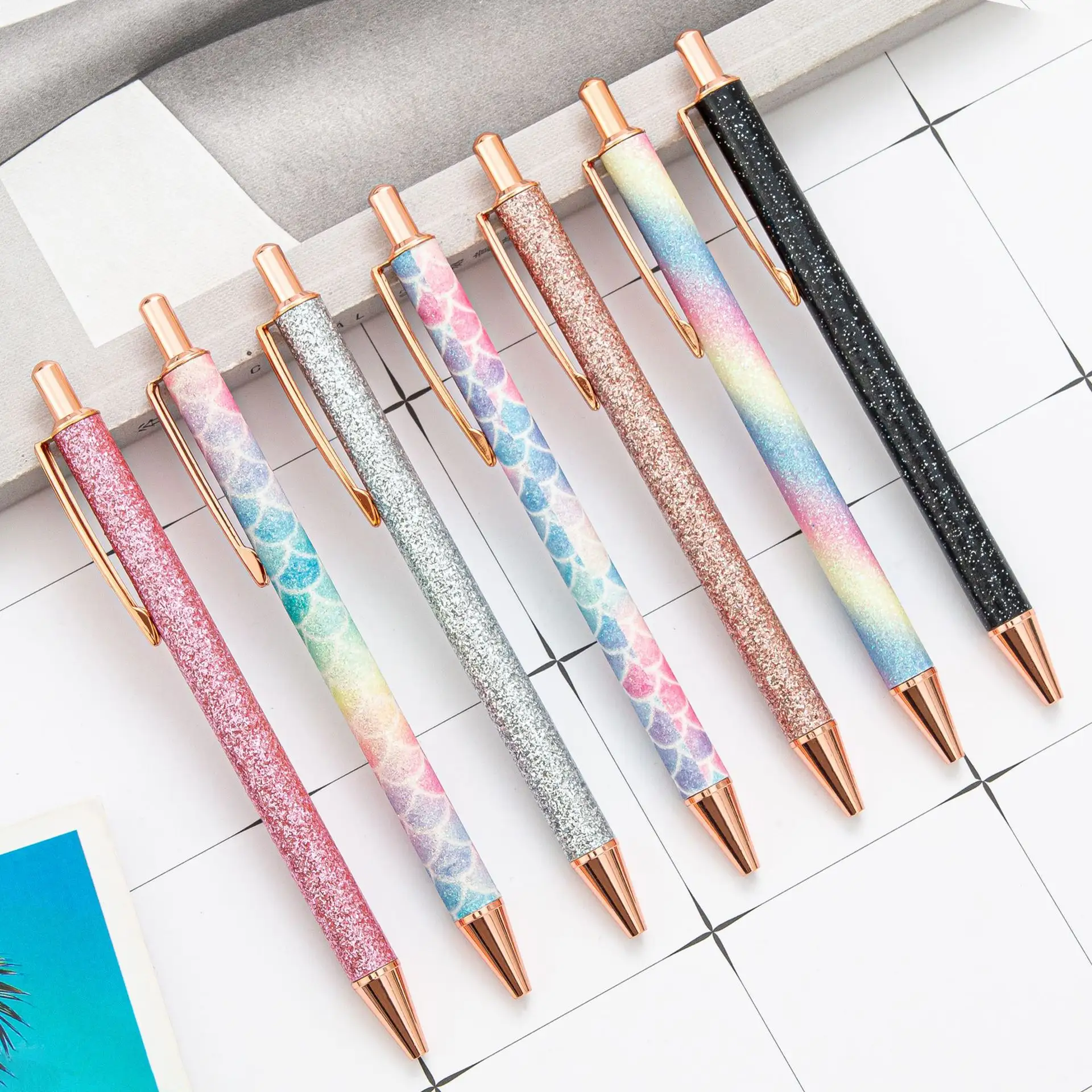 Spot wholesale creative gifts Gold pink free samples Press metal pens with custom logo Metal advertising ballpoint pen