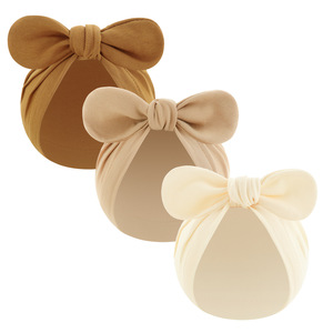 Newborn Baby Hat With <b>Bow</b> Knot Solid Color Cotton Foldable Bonnet For Spring Autumn Unisex Casual Style - Product Image 1