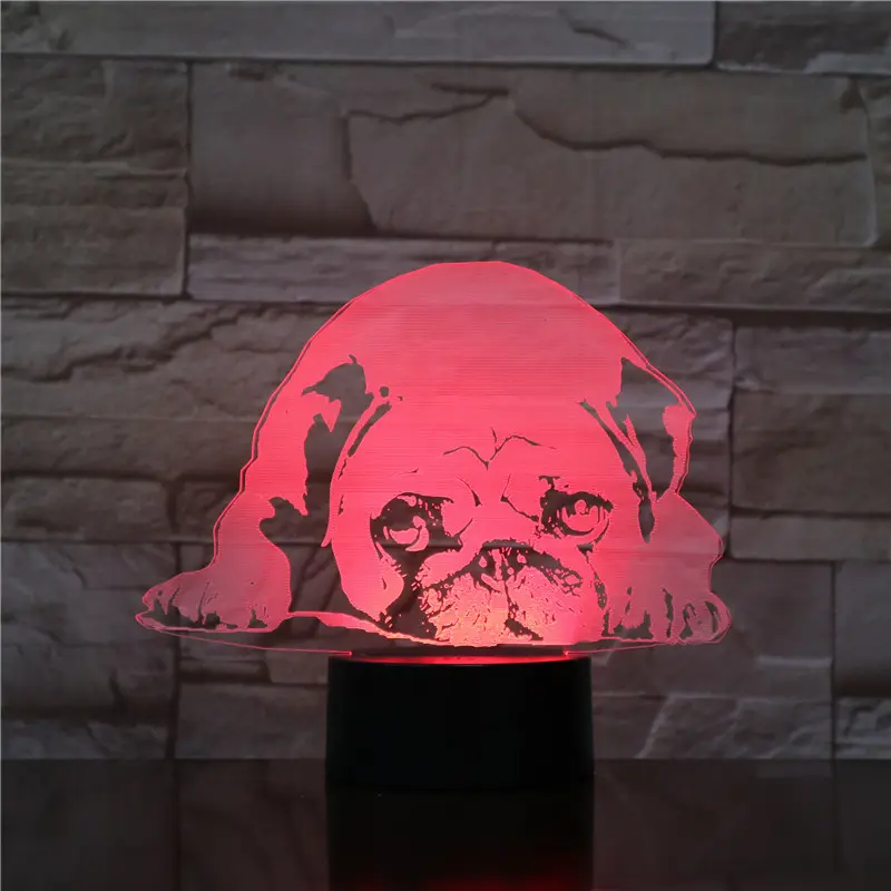 Pug Dog Desk Lamp Bedside 3D Illusion 7 Color Changing Hoom Decorative Child Kids Night Light LED Lamp