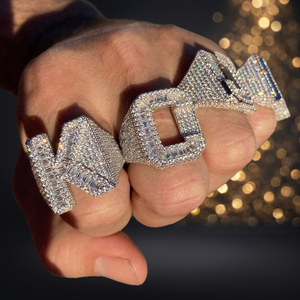 Ensemble de bagues personnalisées de luxe avec lettres, certifiées IGI, plaquées or 14 carats, serties de moissanite, style hip-hop, unisexe - Product Image 3