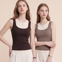 Débardeur Thermique Femme Tendance, Sans Manches, Double Couche, Côtelé, Respirant, Mélange de Laine, avec Coussinets de Soutien-Gorge Intégrés, Chaud pour l'Hiver