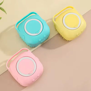 Brosse de bain à poils doux et naturels, éponge exfoliante en silicone rechargeable avec distributeur de savon pour le bain à domicile - Product Image 1