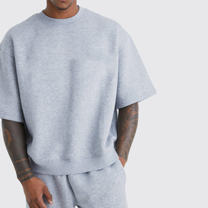 Custom da uomo oversize felpa a mezza manica squadrata tuta t-shirt Set di cotone costine girocollo tuta da ginnastica per uomo - Product Image 3