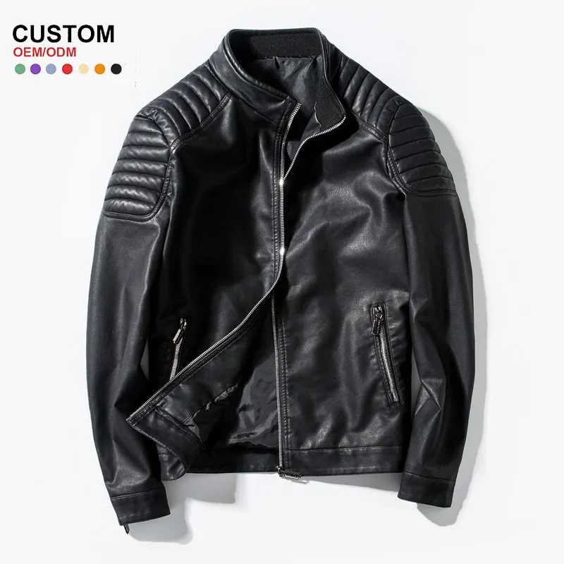 Chaqueta de cuero para hombre, chaqueta de cuero PU de diseño personalizado OEM, chaqueta de cuero Vintage personalizada para hombre