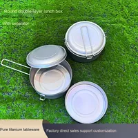 Boîte à bento ronde étanche en titane pur boîte à lunch de camping en plein air avec couvercle scellé poignée pliable pour les étudiants et les pique-niques