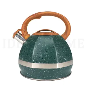 Wooden Handle Teapot Water Kettle Stainless Steel Whistling Tea Kettle with Marble Painting