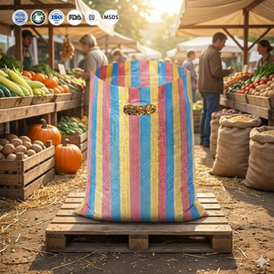 Bolsa Tejida de PP a Rayas Coloridas Personalizada y Duradera a <span class=keywords><strong>Precio</strong></span> de Fábrica con Impresión de Logotipo, <span class=keywords><strong>Saco</strong></span> de Polipropileno para Compras y Almacenamiento - Product Image 1