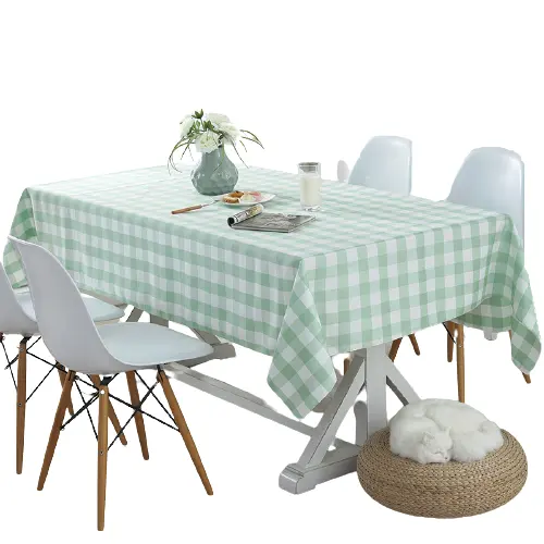 Green White Gingham Rectangular Polyester Picnic Tablecloth with Checked Dining Kitchen Holiday Table Cloths Wholesale
