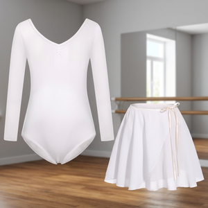 Justaucorps de ballet blanc à manches longues avec jupe pour filles, tenue de performance - Product Image 2