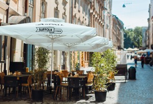 Outdoor Telescopic <b>Umbrella</b> <b>Garden</b> Parasol 3x3M 3.5x3.5M 4x4M Customized Printing - Product Image 2