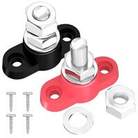 Bloc de distribution d'alimentation automobile en acier inoxydable avec connexion à boulon M10 de 3/8 po, 250 A, 12 V max, 48 V CC, borne de terre, noir et rouge