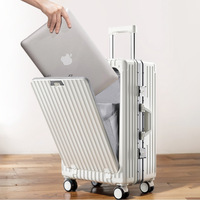Valise multifonctionnelle à ouverture frontale avec cadre en aluminium, valise cabine 20 pouces, valise de voyage résistante aux chocs avec serrure à code