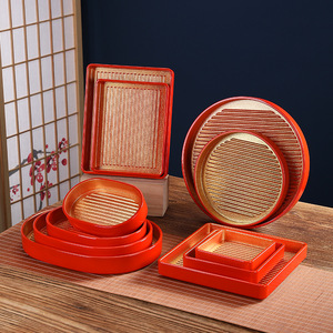 Plateaux de service coréens rétro, carrés et ronds, empilables, pour collations, sushis, desserts, usage en restaurant - Product Image 1