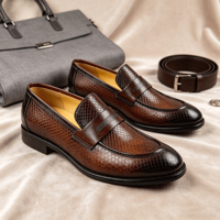 Chaussures habillées marron de luxe pour hommes, en cuir véritable gaufré dégradé, à enfiler, pour mariage et occasions décontractées, collection automne