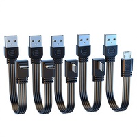 Kabel Data USB-A ke Micro USB Silikon Pipih Model Elbow untuk Pengisian Daya Mobil, Dashcam, dengan Konduktor Tembaga Berlapis Timah untuk Transfer Data dan Pengisian Daya