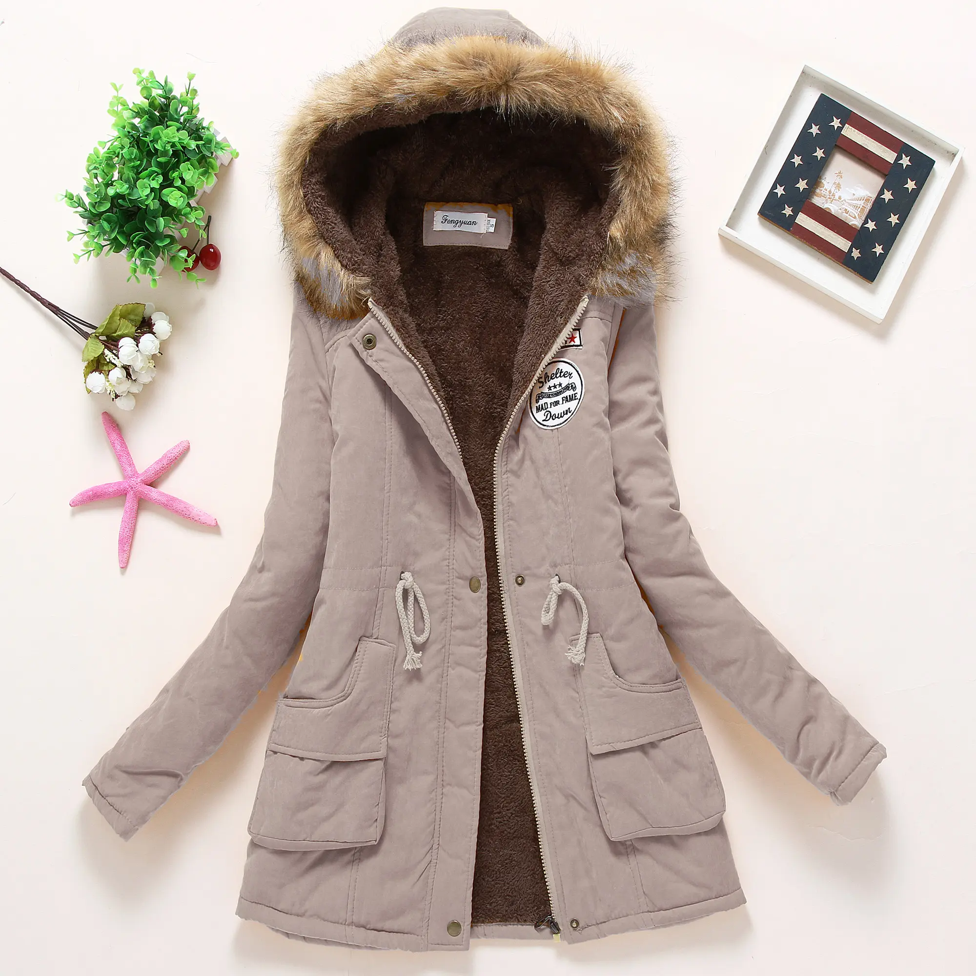 Wholesale Lady Fur Collar Long Hoodies Warm Jackets Plus Size Winter Coat Women Parka Jackets