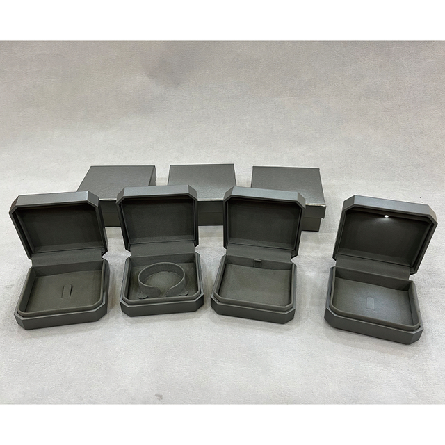 Custom Luxury Black Plastic Gift Logo Set Velvet Led Light Necklace Ring Jewelry Jewellery Packaging Box With Light