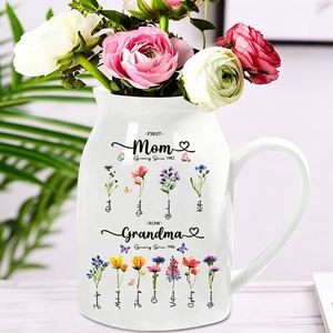 Vase en céramique personnalisé avec fleur de naissance, décoration de la maison, ornement pour la fête des mères - Product Image 3