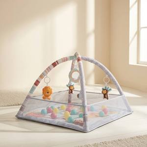 สนามเด็กเล่น 3-in-1 Safari Ball Pit Playpen, พร้อมโครงตาข่าย, แผ่นรองนุ่ม และลูก<span class=keywords><strong>บอล</strong></span>หลากสี 30 ลูก สำหรับเด็กทารกและเด็กเล็ก - Product Image 1