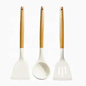 Utensili da cucina in Silicone spatola 3 pezzi con manico in legno antiaderente utensili da cucina Set utensili antiscivolo