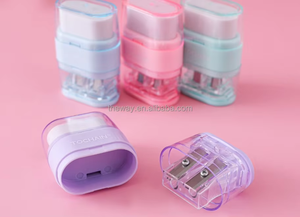 Ручная Пластиковая точилка для карандашей 2 в 1 с ластиком с двойным отверстием многоцветная точилка с ластиком забавные канцелярские принадлежности - Product Image 3