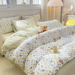 100% bông hoa bốn mảnh thiết lập bán buôn flatsheet Duvet cover 2024 thiết kế mới bộ đồ giường thiết lập