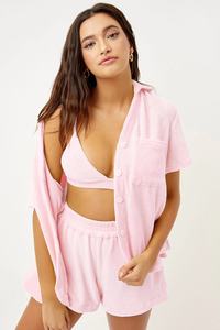 <span class=keywords><strong>King</strong></span> Young Soft and Comfy Match set asciugamano con tasca anteriore Terry Beach Cover up manica corta con bottoni Top loungwear e Shorts - Product Image 4