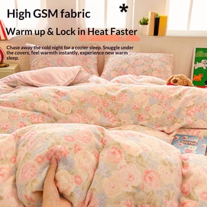Set di Biancheria da Letto in Velluto di Latte 3 Pezzi Personalizzato, Lenzuola Invernali Ispessite e Calde, Tinta Unita/Fiori e Piante, Nuovo Corallo 2026 - Product Image 5