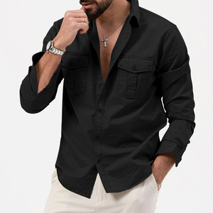 2025 primavera camicie da uomo alla moda Casual colletto con risvolto a maniche lunghe con <span class=keywords><strong>doppio</strong></span> taschino bottone Soild top vestiti <span class=keywords><strong>camicia</strong></span> da uomo - Product Image 6