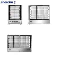 Vitrine Réfrigérée Commerciale à Refroidissement par Air, Vitrine de Présentation Alimentaire en Acier Inoxydable avec 2/3/4 Portes Coulissantes en Verre