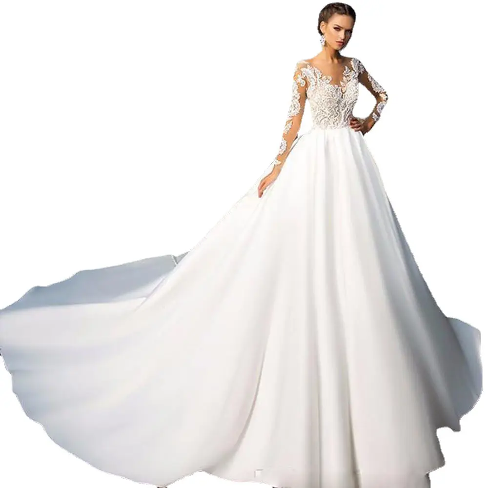 Satış ODM OEM basit beyaz düğün elbisesi top cüppe şeklinde gelinlik düğün elbisesi