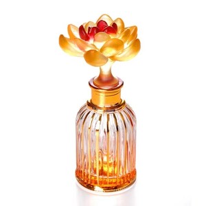 Cylinder Glass Perfume <b>Bottle</b> With <b>Pink</b> Rose Cap Orange Tinted Striped Design - Product Image 5