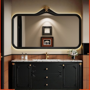 Meuble de salle de bain mural multifonctionnel intelligent avec miroir, vasque en céramique sans joint, panneau en chêne rétro français Gaoding. - Product Image 1