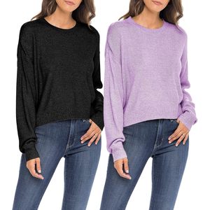 Pull ras du cou à manches longues pour femme FOXA, poids moyen, confortable, anti-boulochage, coupe décontractée pour l'automne - Product Image 1