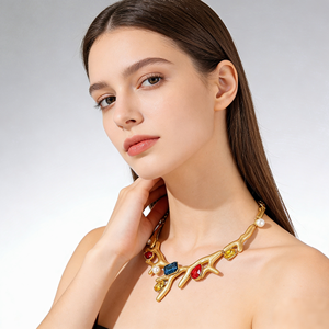 Collar de Fiesta Bella Viva con Cadena de Eslabones Geométricos de Aleación y Ramas de Coral, Estilo Moderno - Product Image 2