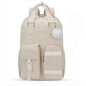 Custom Label Teens Girls Cute Computer School Bag For Women Lightweight Soft Travel Corduroy Backpack