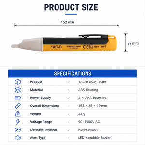 Bút thử điện áp xoay chiều 1AC-D 90-1000V Máy dò không tiếp xúc có đèn <span class=keywords><strong>LED</strong></span> báo động bằng còi CAT III 1000V Dụng cụ điện - Product Image 6